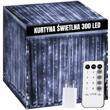 Lampki Świąteczne - Kurtyna LED + PILOT Cool White